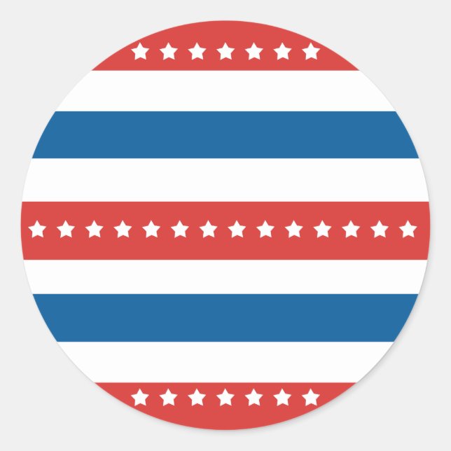 Sticker Rond Bleu, rouge et blanc avec étoiles blanches (Devant)