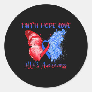 Sticker Rond Bleu Rouge Ruban Papillon Foi Espoir Amour Hlhs Aw