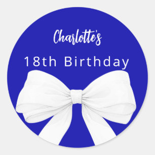 Sticker Rond Bleu royal blanc Bow Anniversaire