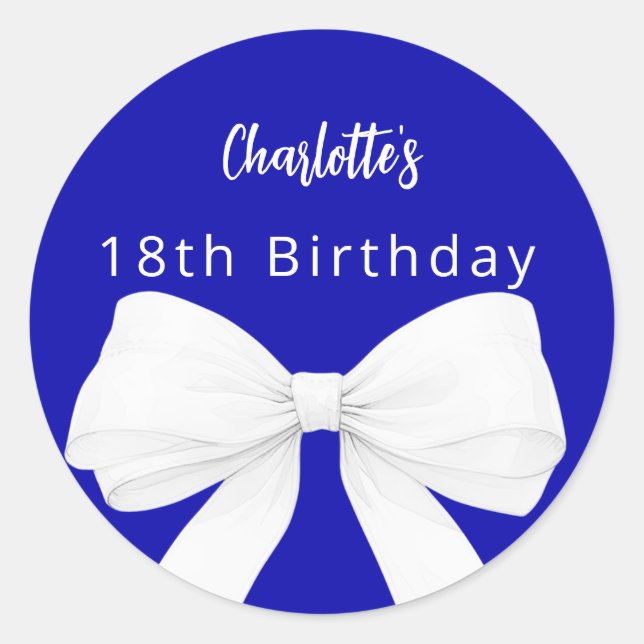 Sticker Rond Bleu royal blanc Bow Anniversaire (Devant)