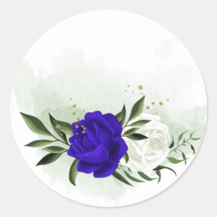 Sticker Rond bleu royal et fleurs blanches verdure