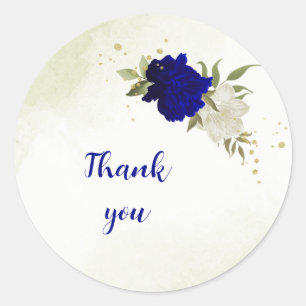 Sticker Rond bleu royal fleurs blanches mariage