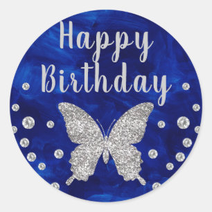 Sticker Rond Bleu Royal pinceau Beurre d'argent Anniversaire