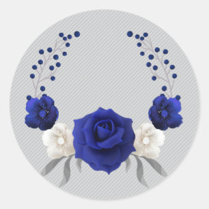 Sticker Rond bleu royal rose blanc fleurs gris
