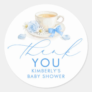 Sticker Rond Bleu Ruban Garçon Baby Shower Merci