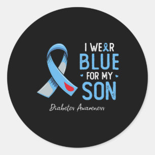 Sticker Rond Bleu ruban Je porte gris bleu pour mon fils diabèt