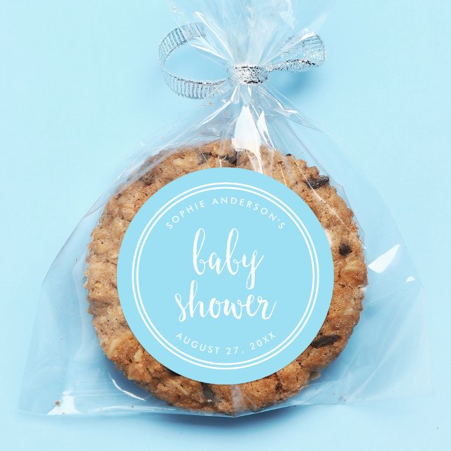 Sticker Rond Bleu Script et blanc Baby shower (Créateur téléchargé)