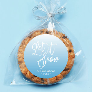 Sticker Rond Bleu Script laissez neiger hiver vacances
