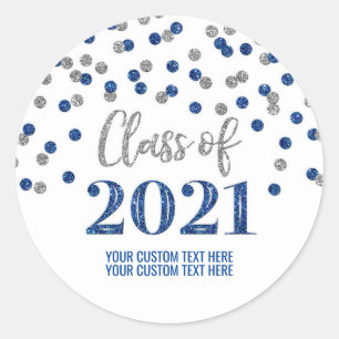 Sticker Rond Bleu Silver Parties scintillant Confetti Graduatio