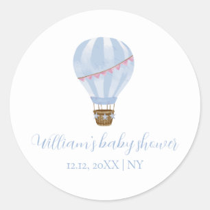 Sticker Rond Bleu Simple Hot Air Balloon Baby shower garçon