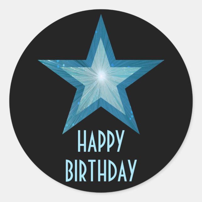 Sticker Rond Bleu Star 'Joyeux anniversaire' collant rond noir (Devant)