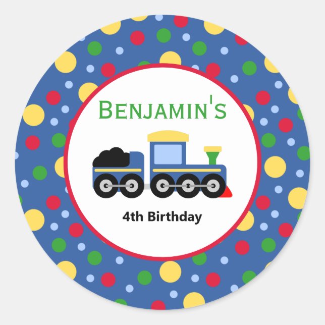 Sticker Rond Bleu Train Engine et Charbon Voiture Anniversaire (Devant)