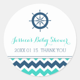 Sticker Rond Bleu Turquoise Baby shower nautique Favoriser Stic