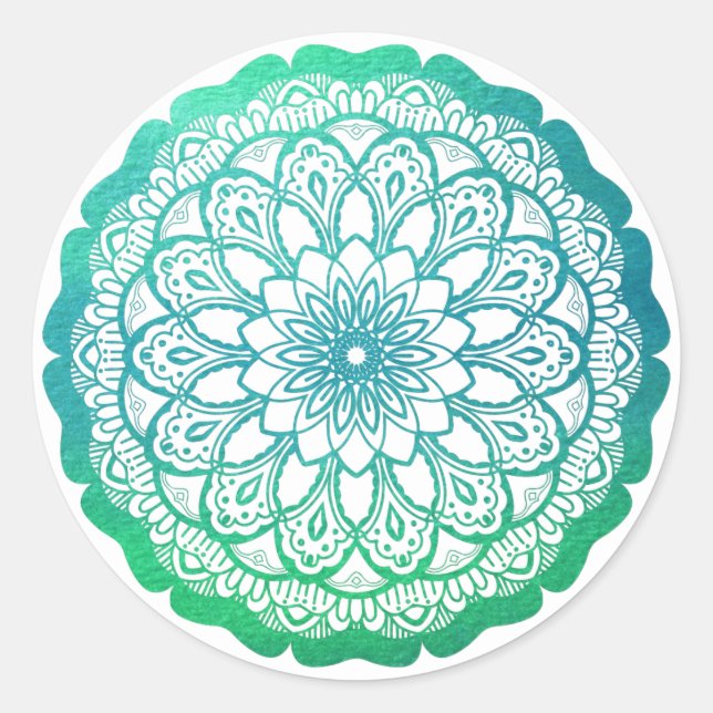 Sticker Rond bleu turquoise Mandala (Devant)