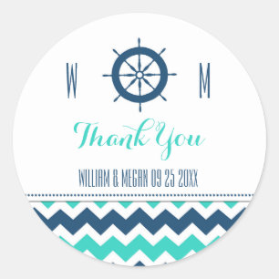 Sticker Rond Bleu Turquoise Nautique Merci Mariage Faveur Tags