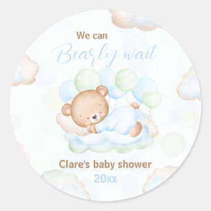 Sticker Rond Bleu Vert Nous Pouvons Attendre L'Ours Baby shower