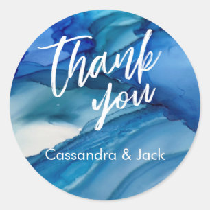 Sticker Rond Bleu Vert Turquoise Liquide Art Abstrait Main Déco