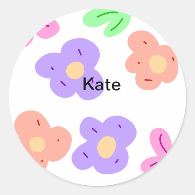 Sticker Rond bleu violet t aquarelle florale ajouter nom texte  (Devant)