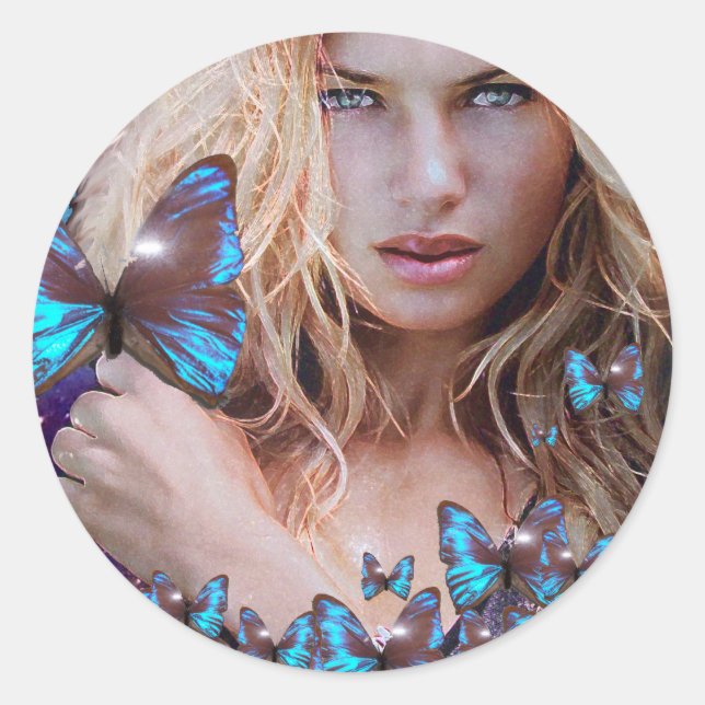STICKER ROND BLEUE BUTERRFY BEAUTY MAKEUP ARTISTE 2 (Devant)