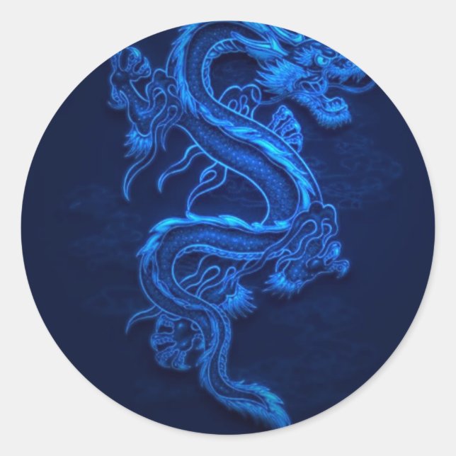 STICKER ROND BLEUE JAPONAISE NEON DRAGON (Devant)