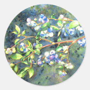 Sticker Rond Bleuets, fruit romantique Peinture d'aquarelle