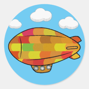 Sticker Rond Blimp Bleu Dans Ciel Bleu