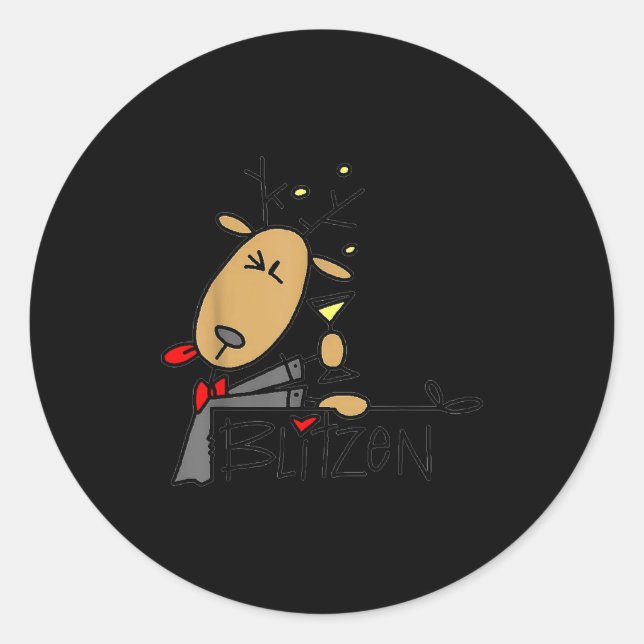 Sticker Rond Blitzen Christmas Funny Reindeer  (Devant)