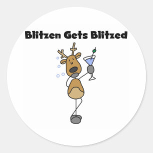 Sticker Rond Blitzen devient un Humour de renne blitzé