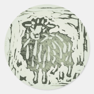 Sticker Rond Block Print Sheep Donkey Quilt - green sheep.