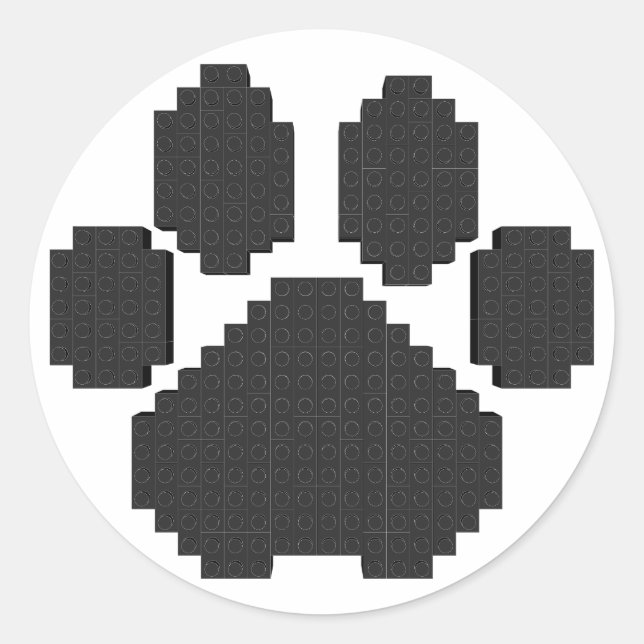 Sticker Rond Blocs de construction d'empreintes de chien noir (Devant)