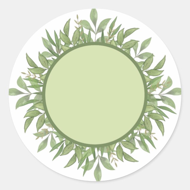 Sticker Rond Blond Arrondi feuille verte de couleur d'eau Étiqu (Devant)