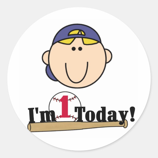 Sticker Rond Blond Boy Baseball 1er Anniversaire Tshirts (Devant)