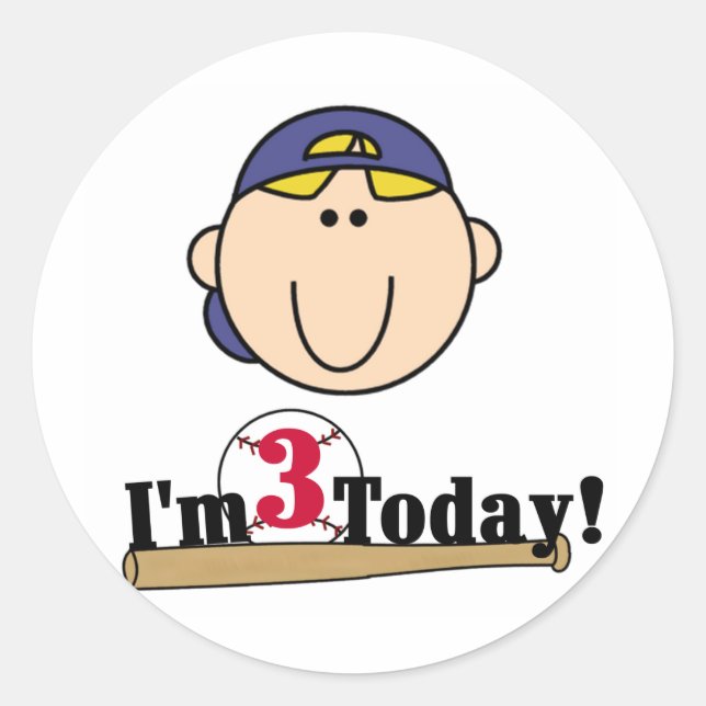 Sticker Rond Blond Boy Baseball 3e anniversaire (Devant)