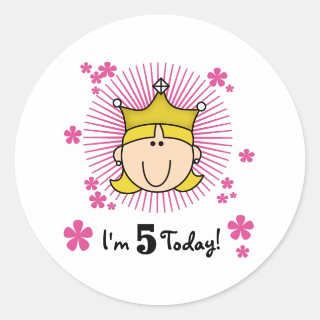 Sticker Rond Blond Princess 5e anniversaire (Devant)