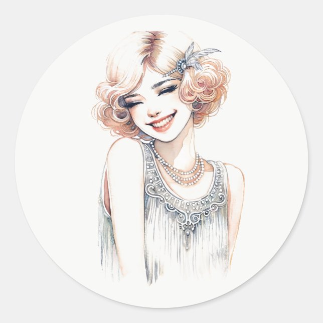 Sticker Rond Blonde Flapper souriant (Devant)