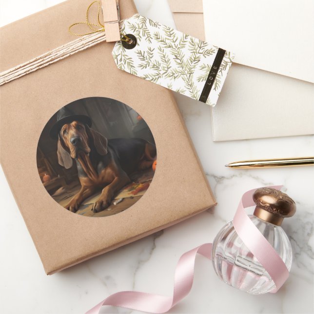 Sticker Rond Bloodhound Citrouilles Halloween effrayant (Cadeaux)