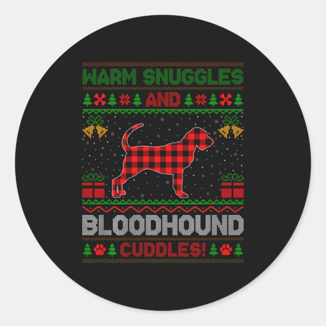 Sticker Rond Bloodhound Dog Ugly Christmas Sweater Funny Dog Lo (Devant)