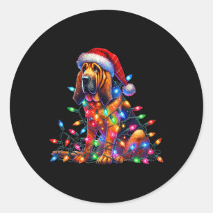 Sticker Rond Bloodhound Feux de Noël Santa Hat Amoureux des chi