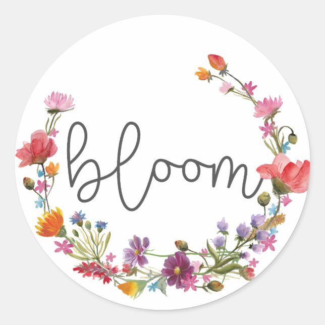Sticker Rond Bloom, Citation Fleur sauvage Inspirationnelle Boh (Devant)