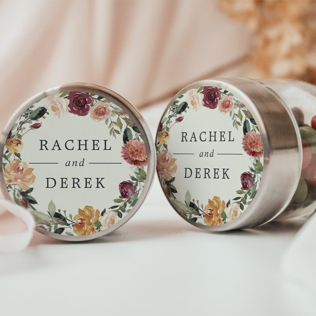 Sticker Rond Bloom rustique | Floral Mariage de couronne (Créateur téléchargé)
