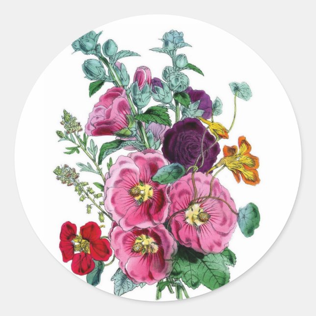 Sticker Rond Blooms Hollyhock vintages (Devant)