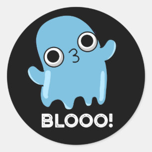 Sticker Rond Blooo Funny Blue Ghost Pun Dark BG