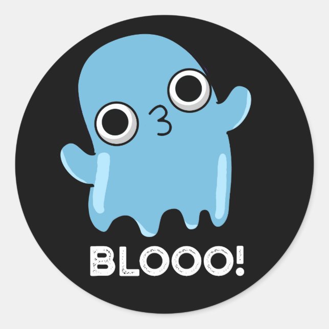 Sticker Rond Blooo Funny Blue Ghost Pun Dark BG (Devant)