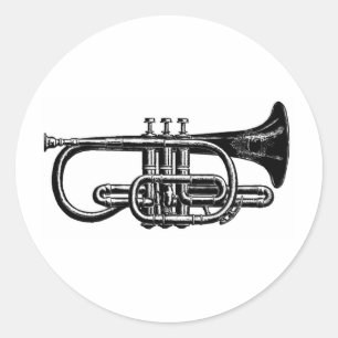 Sticker Rond Blow your Horn : Imperial Cornet Musical Instrumen