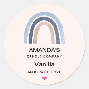 Sticker Rond Blue and Peach Rainbow Boho Design Bougie Business