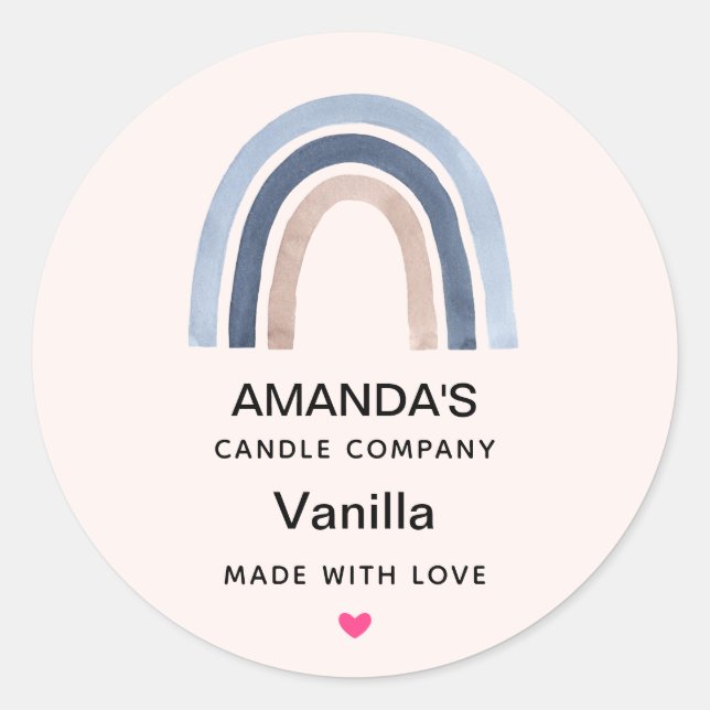 Sticker Rond Blue and Peach Rainbow Boho Design Bougie Business (Devant)