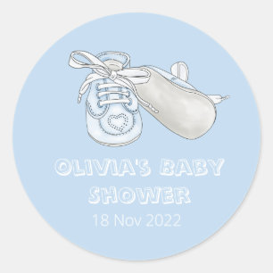 Sticker Rond Blue Baby Bootie Aquarelle Baby shower Classic Ro