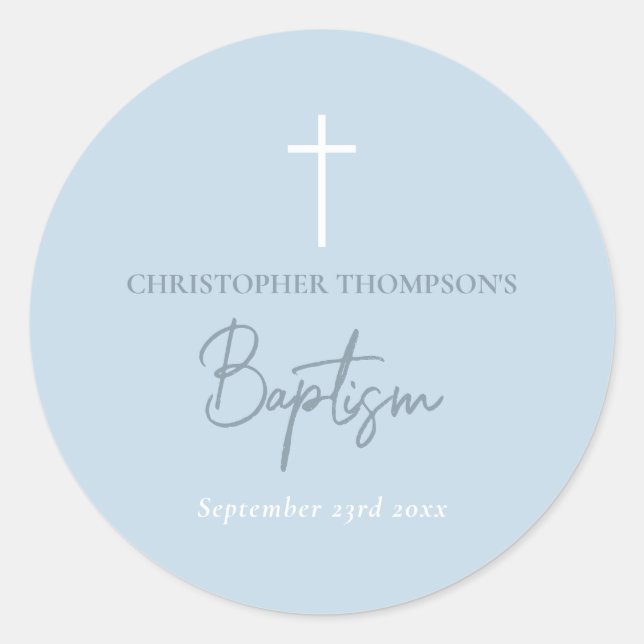Sticker Rond Blue Baby Boy Calligraphie Baptême (Devant)