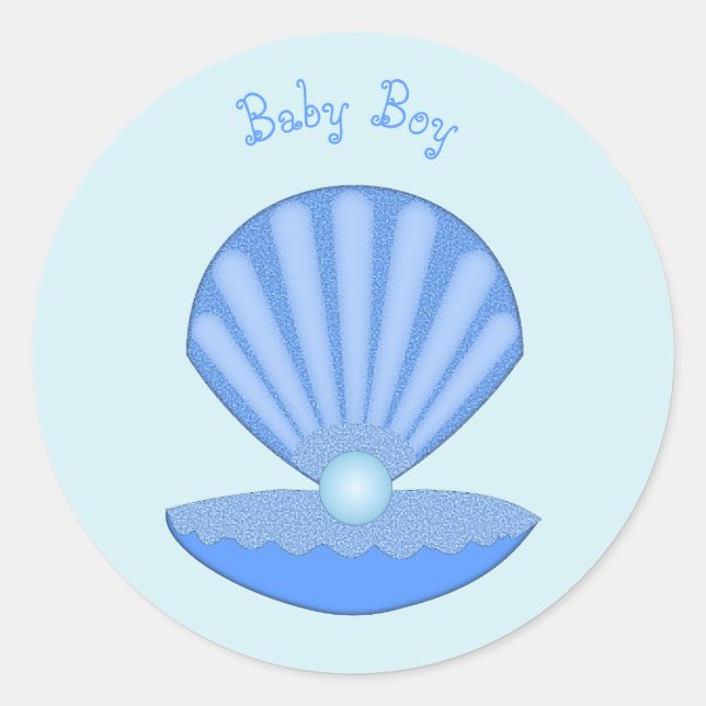 Sticker Rond Blue Baby Boy Coquille d'huîtres et Pearl Custom (Devant)