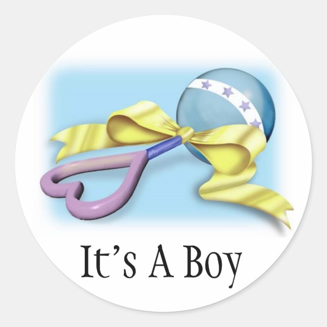 Sticker Rond Blue Baby Rattle C'est un garçon (Devant)